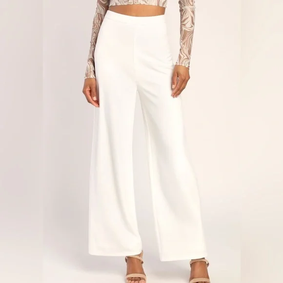 Lulus Get Dressed Up White Wide-Leg Pants Size XS - Picture 2 of 5